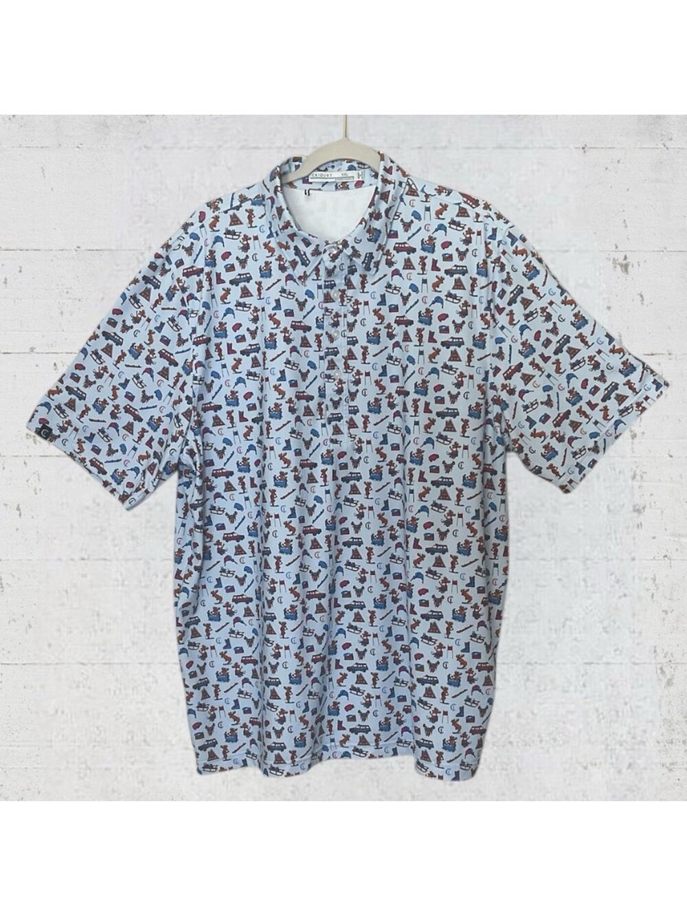 Criquet Tour Range Mangy Moose Print Golf Polo Shirt PGA West Size XXL